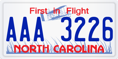 NC license plate AAA3226