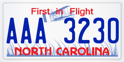 NC license plate AAA3230