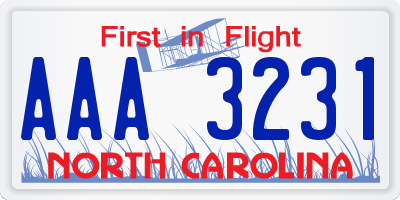 NC license plate AAA3231