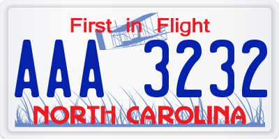 NC license plate AAA3232