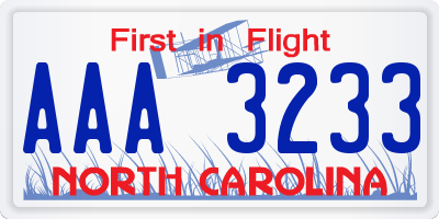 NC license plate AAA3233