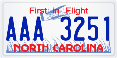NC license plate AAA3251