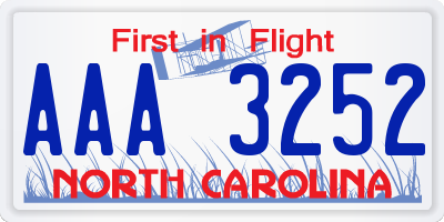 NC license plate AAA3252