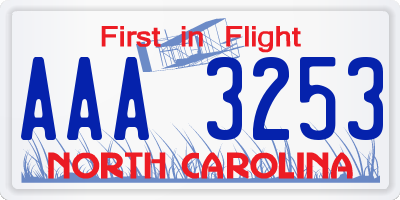 NC license plate AAA3253