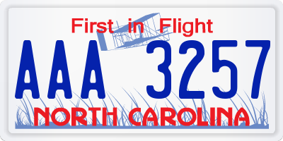 NC license plate AAA3257