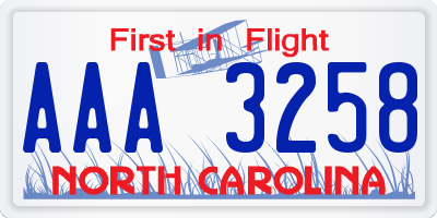 NC license plate AAA3258