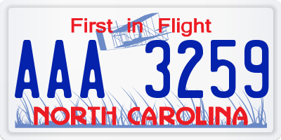 NC license plate AAA3259