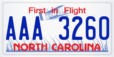 NC license plate AAA3260