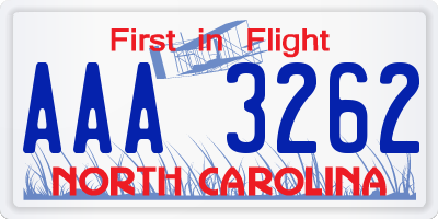 NC license plate AAA3262