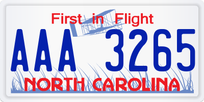 NC license plate AAA3265