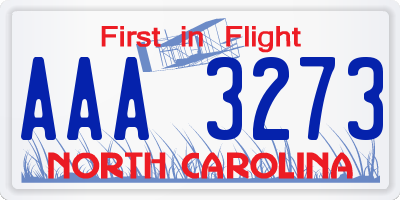 NC license plate AAA3273