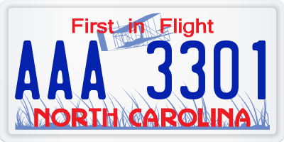 NC license plate AAA3301