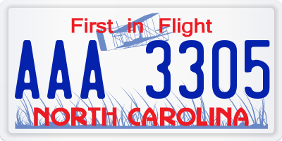 NC license plate AAA3305