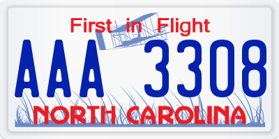 NC license plate AAA3308