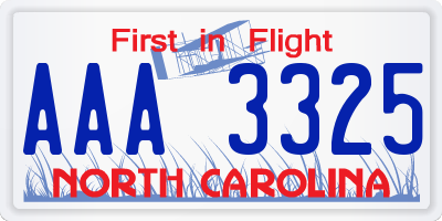 NC license plate AAA3325