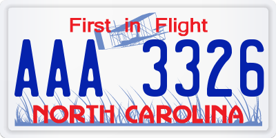 NC license plate AAA3326