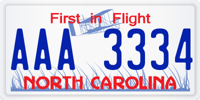 NC license plate AAA3334