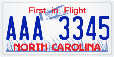 NC license plate AAA3345