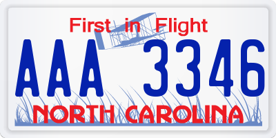 NC license plate AAA3346