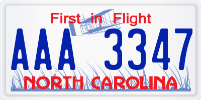 NC license plate AAA3347