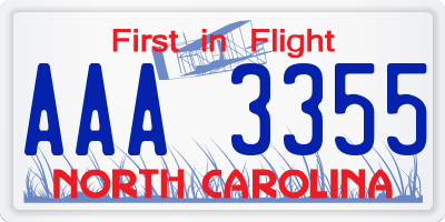 NC license plate AAA3355