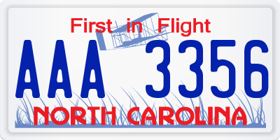 NC license plate AAA3356