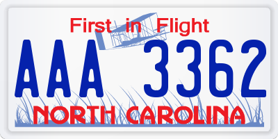 NC license plate AAA3362