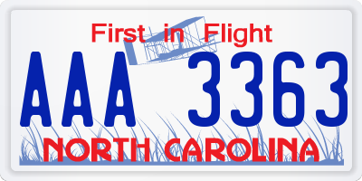 NC license plate AAA3363