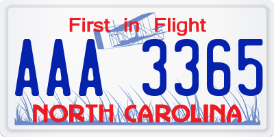 NC license plate AAA3365