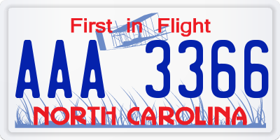 NC license plate AAA3366