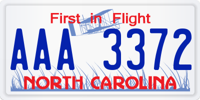 NC license plate AAA3372