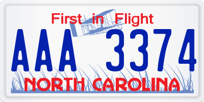 NC license plate AAA3374