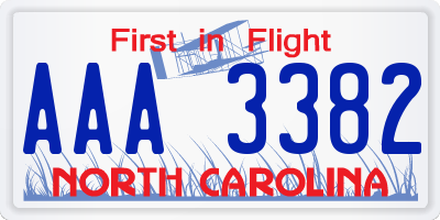 NC license plate AAA3382