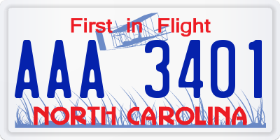 NC license plate AAA3401