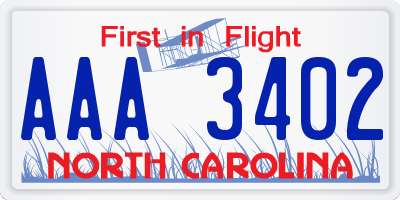 NC license plate AAA3402