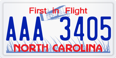 NC license plate AAA3405