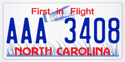 NC license plate AAA3408