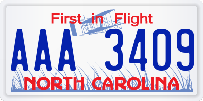 NC license plate AAA3409