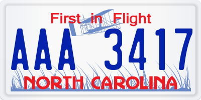 NC license plate AAA3417