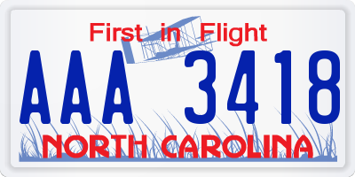 NC license plate AAA3418