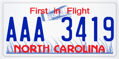 NC license plate AAA3419