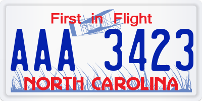 NC license plate AAA3423