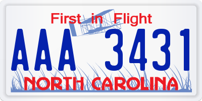 NC license plate AAA3431