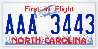 NC license plate AAA3443