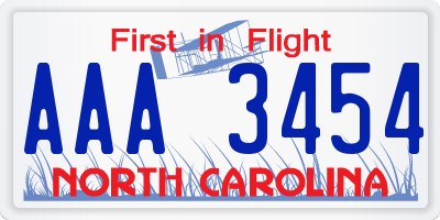 NC license plate AAA3454