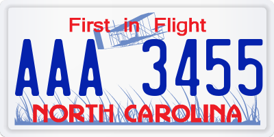 NC license plate AAA3455