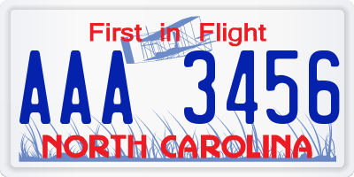 NC license plate AAA3456