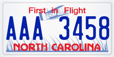 NC license plate AAA3458