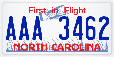 NC license plate AAA3462