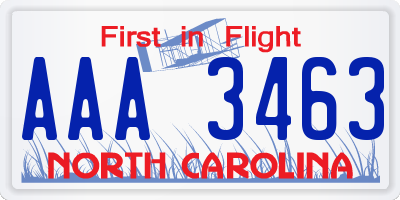 NC license plate AAA3463